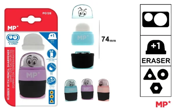 ERASER WITH PENCIL SHARPENER.
