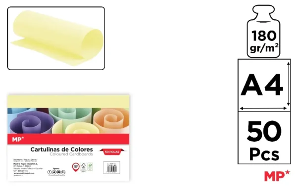 COLOURED CARDBOARD CARD A4 180 g/m² 50 u