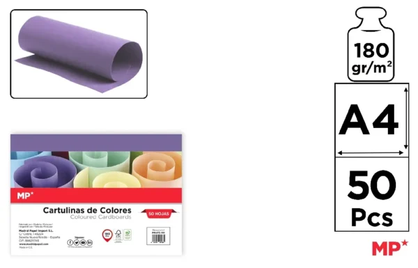 COLOURED CARDBOARD CARD A4 180 g/m² 50 u