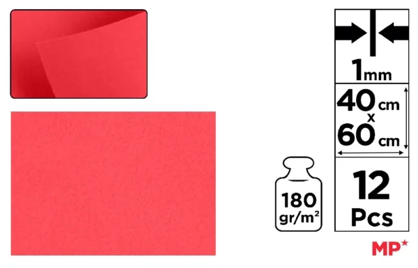 COLOURED FELT 40 x 60 cm 180 g/m² 12 u.