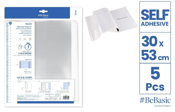ADJUSTABLE PLASTIC BOOK COVERS.