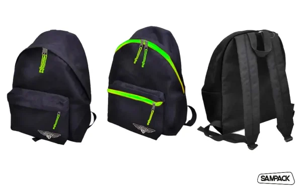 LARGE BLACK ECO BACKPACK WITH YELLOW ZIP