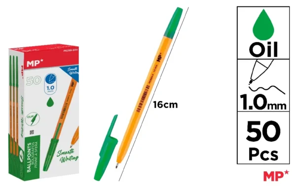 BALLPEN SOFT 1.0 mm TIP 50PCS GREEN.