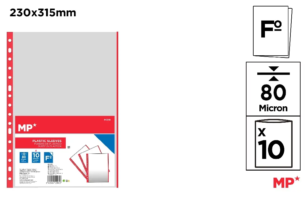 MULTI-PUNCHED TRANSPARENT FOLIO POCKETS.
