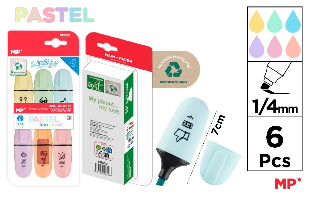 HIGHLIGHTER MARKER MINI PASTEL 6 UNITS