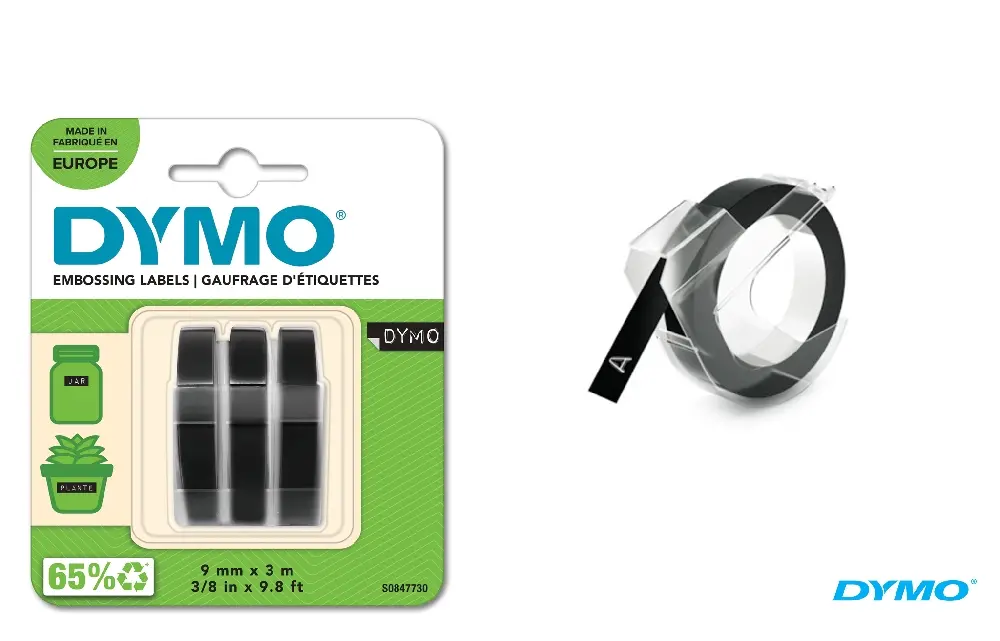BLISTER PACK OF 3 BLACK DYMO VINYL TAPES
