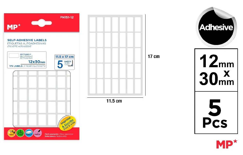 WHITE ADHESIVE LABELS.