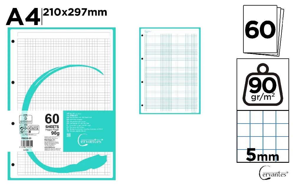 COLOR REFILL FOR RING BINDERS 60 SHEETS.