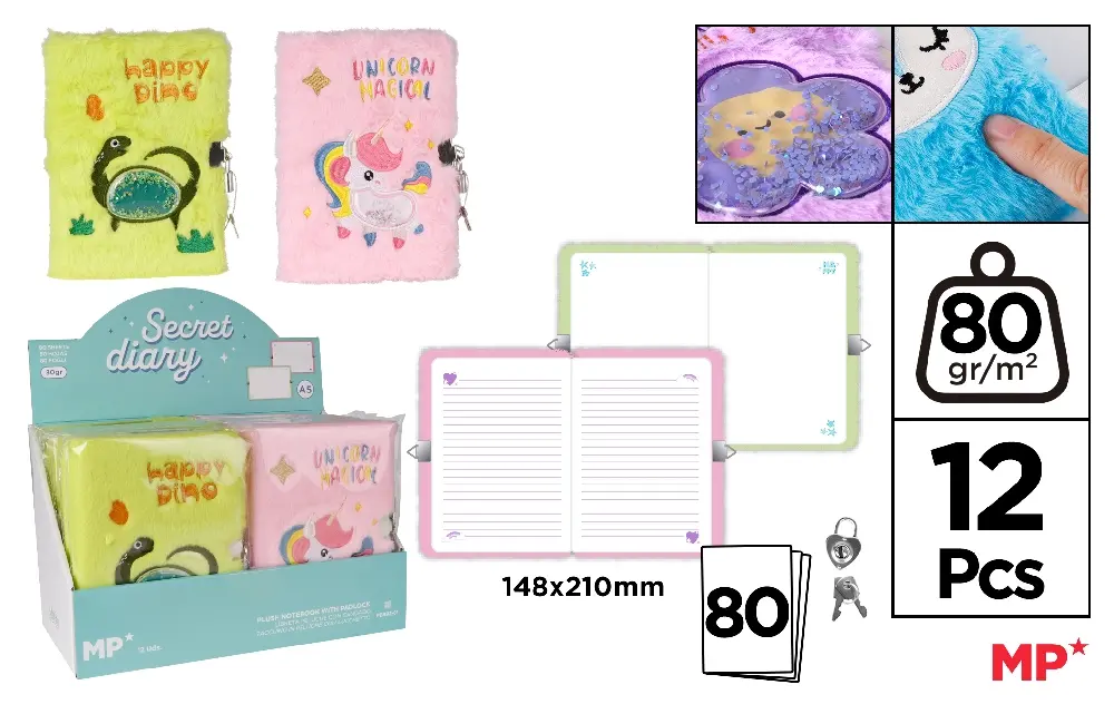 A5 PLUSH NOTEBOOK WITH LOCK.