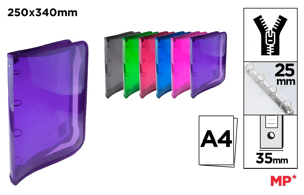 PP FOLDER 4 RINGS ZIPPER WITH EDGING A4