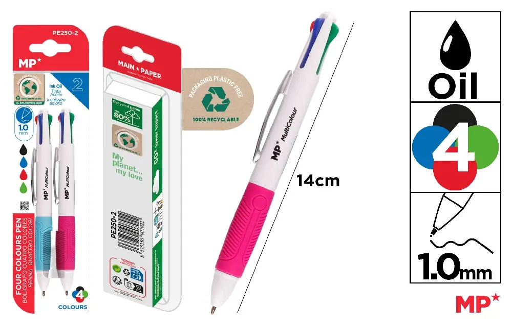 BALLPEN 4 COLOURS 1.0 mm 2 UNITS