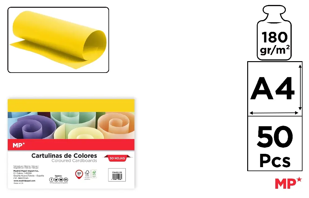 COLOURED CARDBOARD CARD A4 180 g/m² 50 u