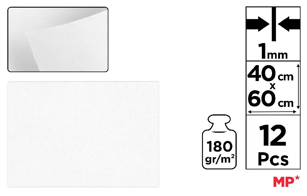 COLOURED FELT 40 x 60 cm 180 g/m² 12 u.