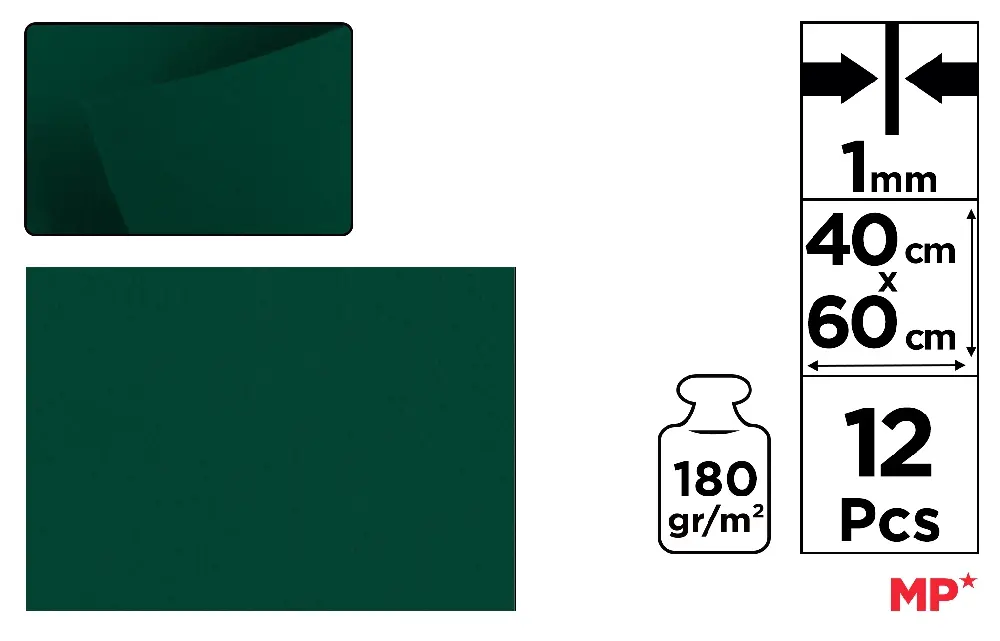 COLOURED FELT 40 x 60 cm 180 g/m² 12 u.