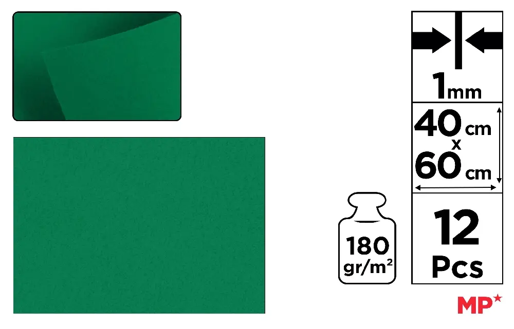 COLOURED FELT 40 x 60 cm 180 g/m² 12 u.